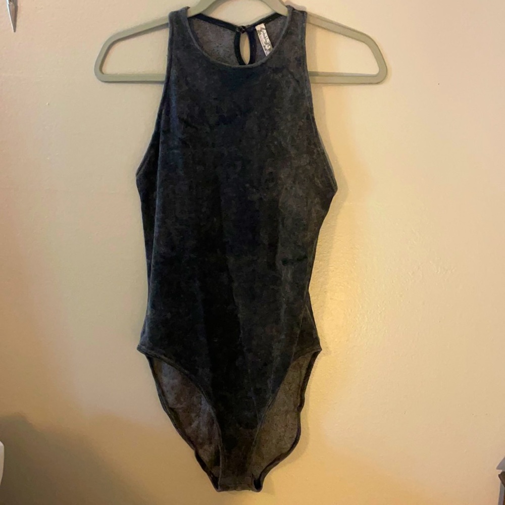 Free People grey velvet bodysuit in size S